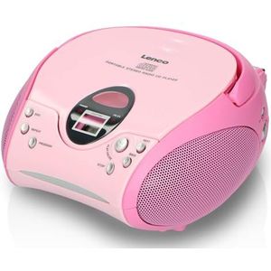 Lenco CD-speler SCD-24 voor kinderen, stereo-systeem, AUX-in-hoofdtelefoonaansluiting, LCD-display, batterij en voeding, roze
