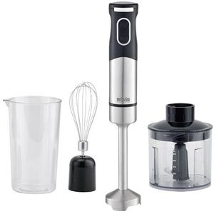 Silva Homeline Staafmixerset, roestvrij staal, 700 W, 2 snelheden, multifunctionele hakmolen, garde en maatbeker, extra stille DC-motor, 18.000 tpm, zwart, SMS 6502