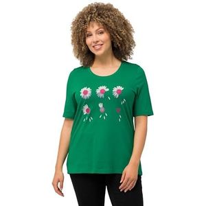 Ulla Popken Dames T-shirt grote maten grote maten bloemen klassieke ronde hals halflange mouwen 826851, Groen