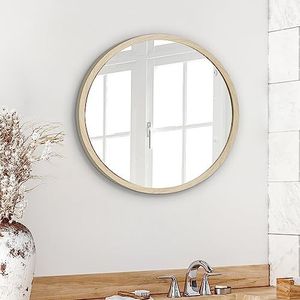 Americanflat 50,8 cm grote ronde spiegel van eikenhout, rond, voor badkamer, slaapkamer, entree, woonkamer, grote moderne ronde spiegel voor wanddecoratie