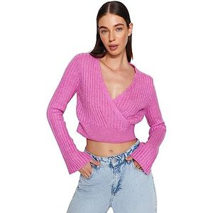Trendyol FeMan Pull en tricot Slim Fit Basic Cache-Cœur, Rose, M, rose, M