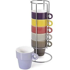 Home Color Cup Theeservies met verchroomde houder, zonder bord, porselein, meerkleurig, 6-delig