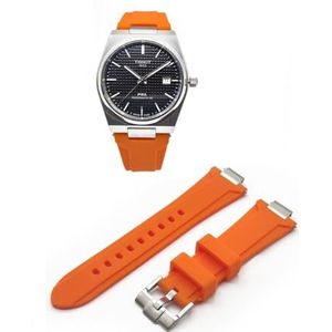 ONE MORE PRX rubberen armband compatibel met Tissot Power matic en Quarz 40 mm 35 mm snelsluiting, kleur zwart oranje blauw groen