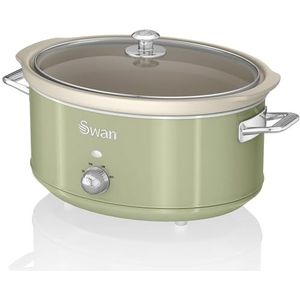 Swan Retro SF17031GNEU Slowcooker, afneembare kookcontainer, 6,5 l, Slow Cooker, keramiek met antiaanbaklaag, zonder PFOA en PTFE, 3 temperatuurniveaus, vintage design, groen, 320 W