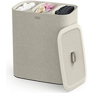 Joseph Joseph Tota Trio wasmand 90 liter met deksel, 3 afneembare waszakken met handgrepen, beige