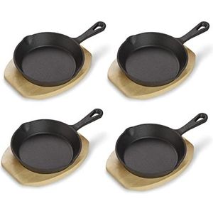 ECHTWERK Set van 4 gietijzeren pannen, mini-pan met serveerplank, kleine grillpan, al gebakken, geschikt voor ovens, grills en BBQ
