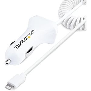 StarTech.com Chargeur Voiture Lightning avec Câble Spiralé - Chargeur Iphone 1m - Double Chargeur USB pour Telephones et Tablettes pour la Voiture - Chargeur Auto Blanc de 12W (USBLT2PCARW2)