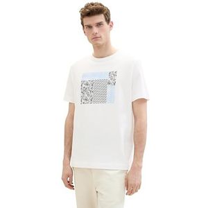 TOM TAILOR 1041793 Basic T-shirt met opdruk voor heren (1 stuk), Wit 20.000