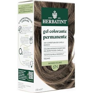 Herbatint Permanente kleurgel voor haar, 6N, donkerblond, 170 ml, ammoniakvrij, 100% dekking voor wit haar, voor de gevoelige huid, met 8 biologische natuurlijke extracten