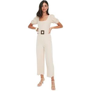 TRENDYOL Dames Effen Kleur Met Riem Details Geweven Stof Jumpsuit, Benen, 42, Benen