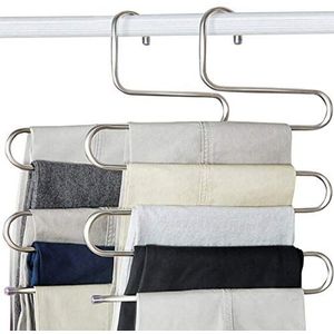 Set van 4 S-vormige kleerhangers voor broeken, jeans, sjaals - zilver (set van 4 met 10 clips)