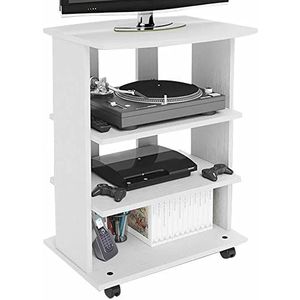 Bakaji TV-kast van MDF-hout met 3 legplanken, dvd-spelconsole en 4 wielen, tv-mand, modern design, afmetingen 60 x 45 x 80,5 cm (wit)