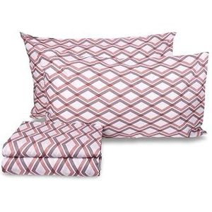 zer0bed Beddengoedset voor tweepersoonsbed, van geometrisch fantasiekatoen, gemaakt in Italië, hoeslaken + paar kussenslopen, 100% katoen, robijn