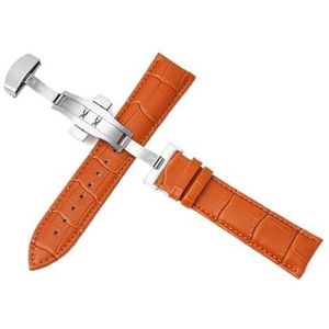 Chlikeyi Echt lederen horlogeband 12-24 mm vlinderhorloge stalen gesp, Leer