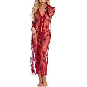 Sykooria Babydoll dames lingerie transparant dames, Azijn rood