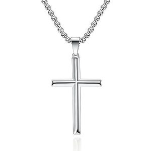 Brateuanoii Halsketting met kruis voor heren, zilver – gekruisigd van geloof, liefde en verlossing – sieraden 60 cm, L, roestvrij staal, Roestvrij staal, rvs