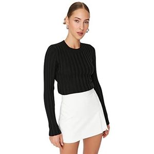 Trendyol Pull basique en tricot à col rond pour femme, Noir, L