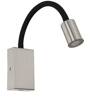 EGLO Tazzoli Led-wandlamp met USB-aansluiting, wandlamp van metaal en kunststof met flexibele leesarm, slaapkamerlamp in mat nikkel, zwart, met schakelaar, leeslamp, warmwit