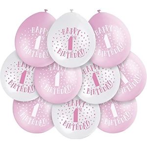 10 stuks Happy 1st Birthday latexballonnen wit/roze (22 cm) - feestdecoraties en grappige decoraties