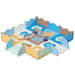 Relaxdays Tapis puzzle enfant bord haut, tapis bébé chiffres, 34 pièces en caoutchouc, non toxiques, lavable, multicolore, 1 x 30 x 30 cm