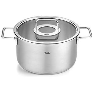 Fissler Pure Collection Roestvrijstalen steelpan (Ø 24 cm, 5,7 l) met glazen deksel, binnenschaal, inductie, zilver