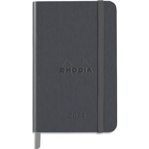 Rhodia Webplanner 2024 A6 hardcover agenda - horizontaal raster, 160 pagina's ivoorpapier 90 g, hard omzoomd met elastiek - pauw