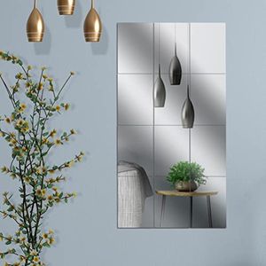 Mnixy 12 vellen spiegelfolie, zelfklevend, spiegelfolie, flexibel, voor slaapkamer, meubels, wanddecoratie, 10 x 15 cm, 12 vellen