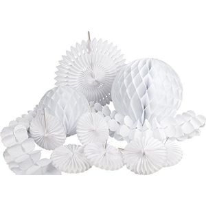 HEKU 30008-06: 10 stuks partydecoratie honingraat ballen decoratieve waaiers papieren slinger wit