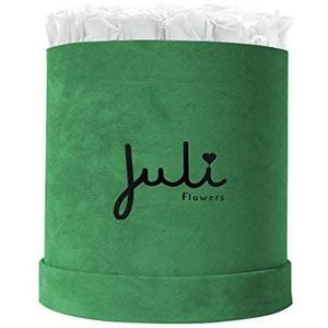 Juli Flowers Rozenbox rond groen met oneindige rozen | bloembak handgemaakt in Duitsland Big Velvet groen rond (wit)