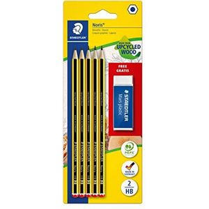 Staedtler Noris 120 HB potloden van hoogwaardig hout, 5 HB potloden en 1 originele Mars Plastic gum, 120 A SBKD
