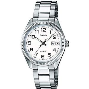 Casio Dames analoog kwarts met roestvrij stalen horloge, Wit/Zilver, Modieus