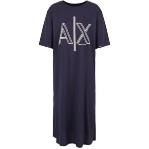 Armani Exchange Duurzaam, grote logo-print, ronde hals, casual jurk voor dames, Bosbessen