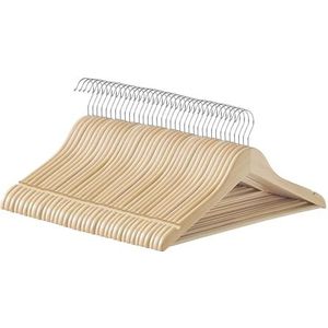 SONGMICS Lot de 36 cintres en bois antidérapants pour pantalons, crochets pivotants à 360°, pour vestes, chemises, manteaux, beige naturel CRW010N36