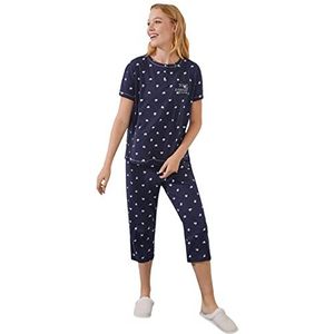Women'secret Pyjama van 100% katoen, donkerblauw, Capri, Pijama set voor dames, Blauwe print
