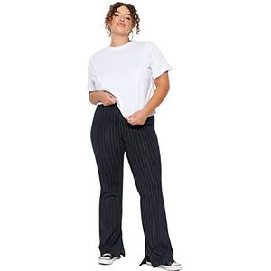 Trendyol Pantalon taille haute jambe large grande taille pour femme, bleu marine, 2XL, bleu marine, XXL grande taille