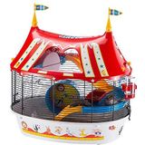 Ferplast 57922799 CIRCUS FUN, Drie verdiepingen kooi voor hamsters en muizen, stevig plastic metaal, inclusief gekleurde stickers accessoires, 49.5 x 34 x 42.5cm, meerkleurig