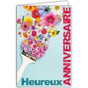Afie 65-1332 wenskaart voor verjaardag, penseel voor verse bloemen, kleurrijk, lente, zomer, kunstconcept, schilderij - incl. envelop - gemaakt in Frankrijk