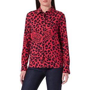 Love Moschino Damesshirt met lange mouwen met dierenprint, Rood/Zwart