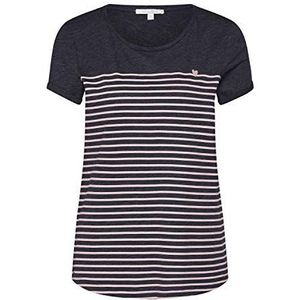 TOM TAILOR Denim Dames gestreept T-shirt met hartprint, 19022 - strepen roze donkergrijs