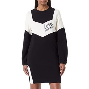 Love Moschino Loose Fit Long-Sleeved with Contrast Color Inserts, Back Sleeves and Italic Logo Print on Front Robe Femme, Black Beige, 46