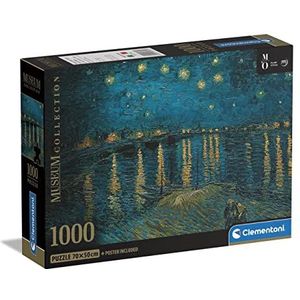Clementoni Museum Collection-Starry Night Over The Rhone-1000 stukjes voor volwassenen, kunst, puzzel, beroemde schilderijen, gemaakt in Italië, meerkleurig, 39789