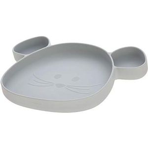 LÄSSIG Little Chums Mouse siliconen bord met zuignap voor kinderen, grijs