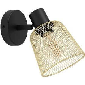 EGLO Coslada Wandlamp, leeslamp met draaibare spot, binnenverlichting voor woonkamer, slaapkamer en hal, zwart metaal en geborsteld messing, E27 fitting