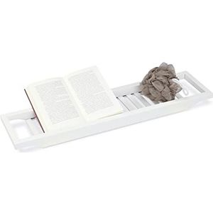 Relaxdays - badrekje bamboe - badrek hout - dienblad voor de badkuip - wit