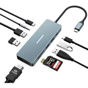 10-in-1 USB C dockingstation, USB C-hub, USB C-adapter met HDMI 4K, USB C dockingstation voor laptop, tablet, type C-apparaten (PD 100W, USB 3.0, SD/TF, 3,5 mm audio)