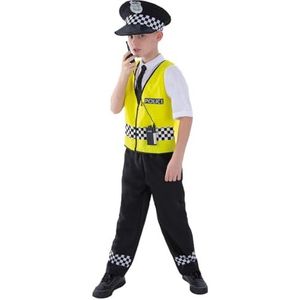 Smiffys kostuum politie met bovendeel, broek, muts en radio set voor kinderen, SM38661/M, zwart, M