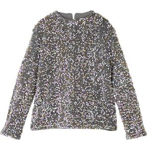 NAME IT Nkfrunica Ls Top Rt Blouse met lange mouwen voor meisjes (1 stuk), Grijze graniet, details: goud en wit