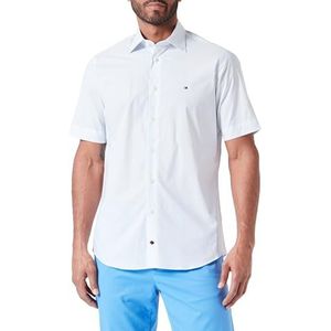 Tommy Hilfiger Cl Str Micro Print Rf Shirt S/S Herenoverhemden, optisch wit/lichtblauw