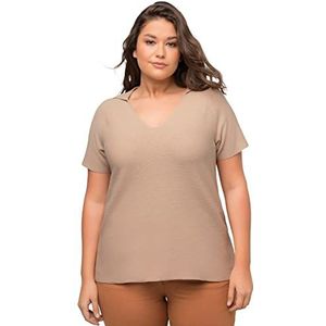 Ulla Popken Pull à manches courtes avec col polo pour femme, beige, 48-50