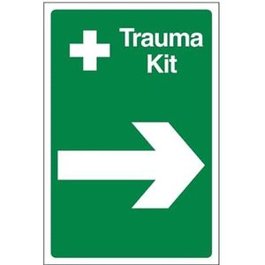 Bleedsave Trauma Kit Arrow Right Panneau de sécurité en aluminium brossé 3 mm 200 x 300 mm